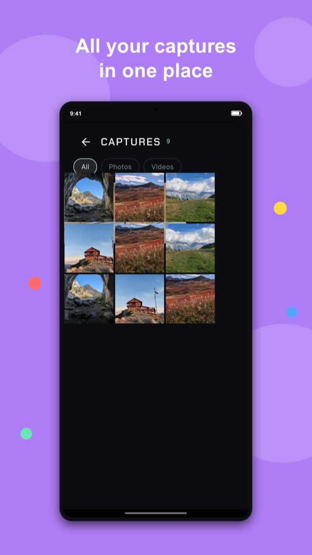 SayCheese captures gallery with All, Photos and Videos tabs